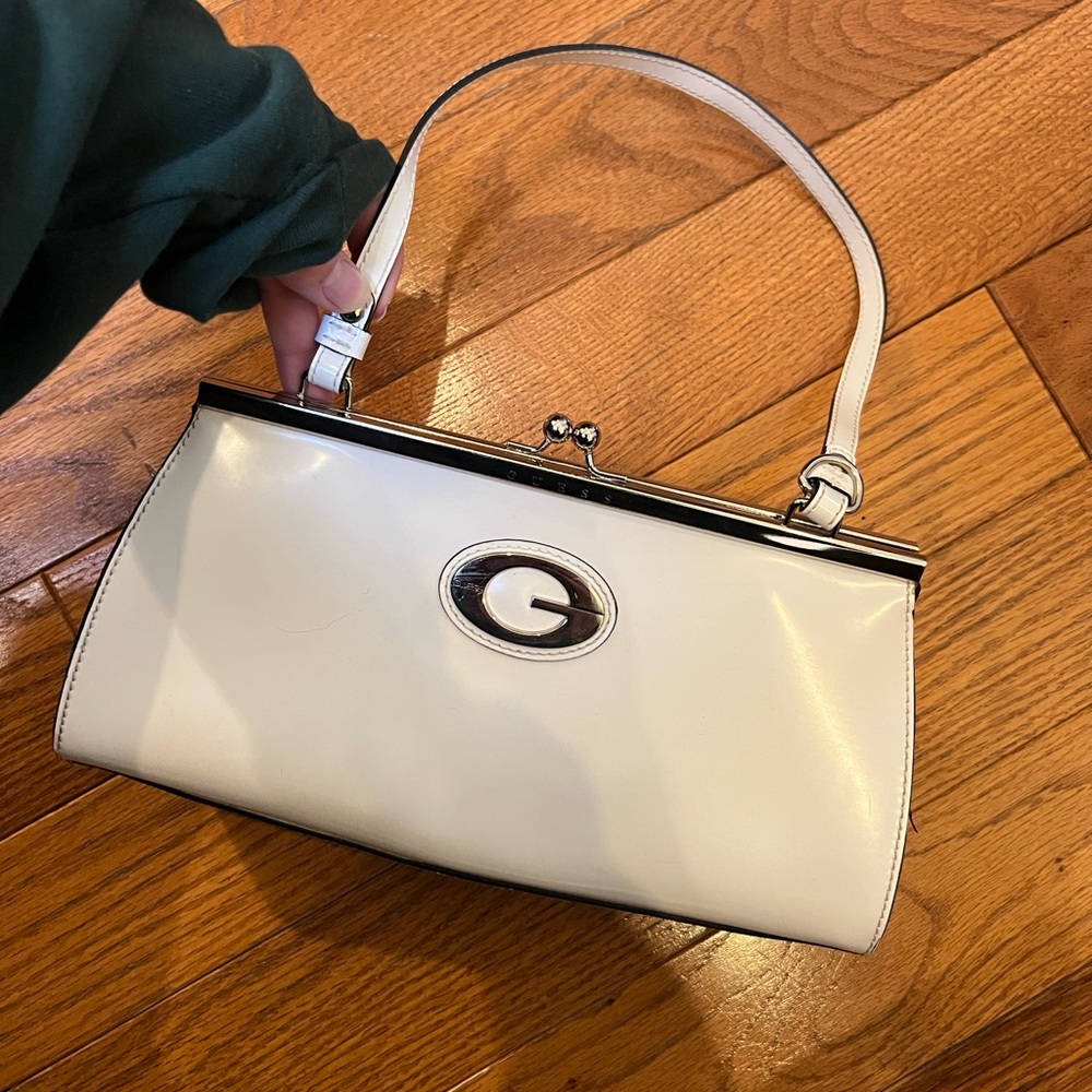 Guess White kisslock purse